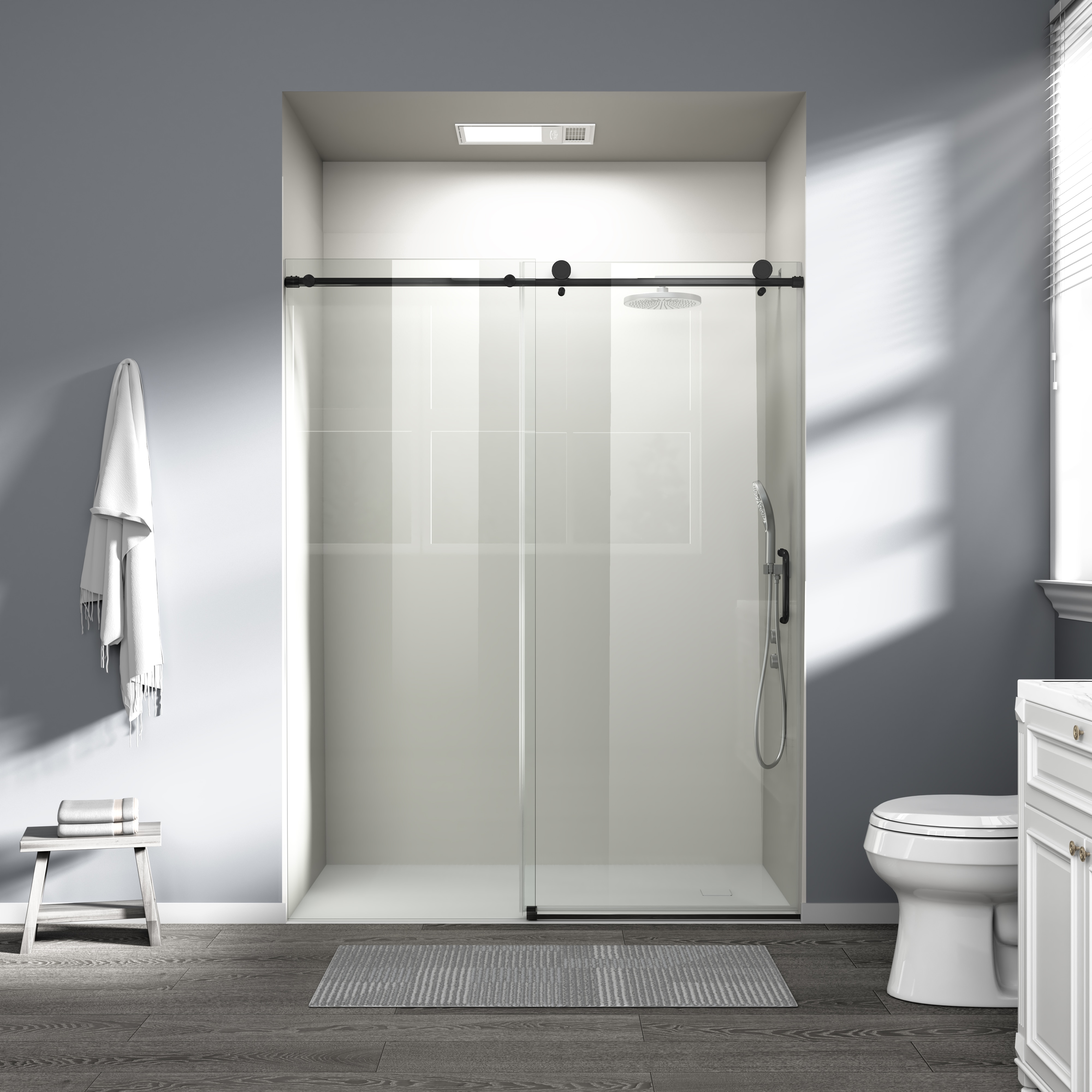 Frameless Sliding Shower Door 60 Inch Matte Black For Bathroom_voghion.com